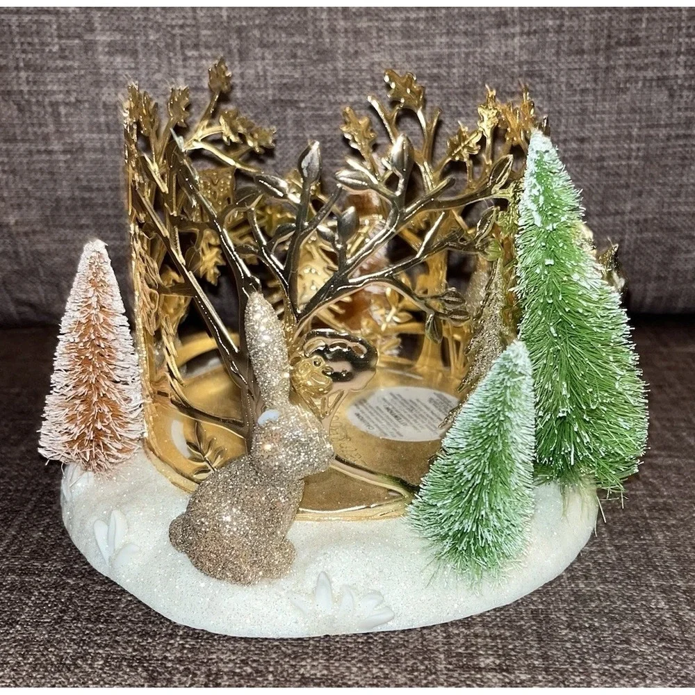 Bath Body Works Christmas Snow Scene Candle Holder Fox Rabbit Squirrel Rare